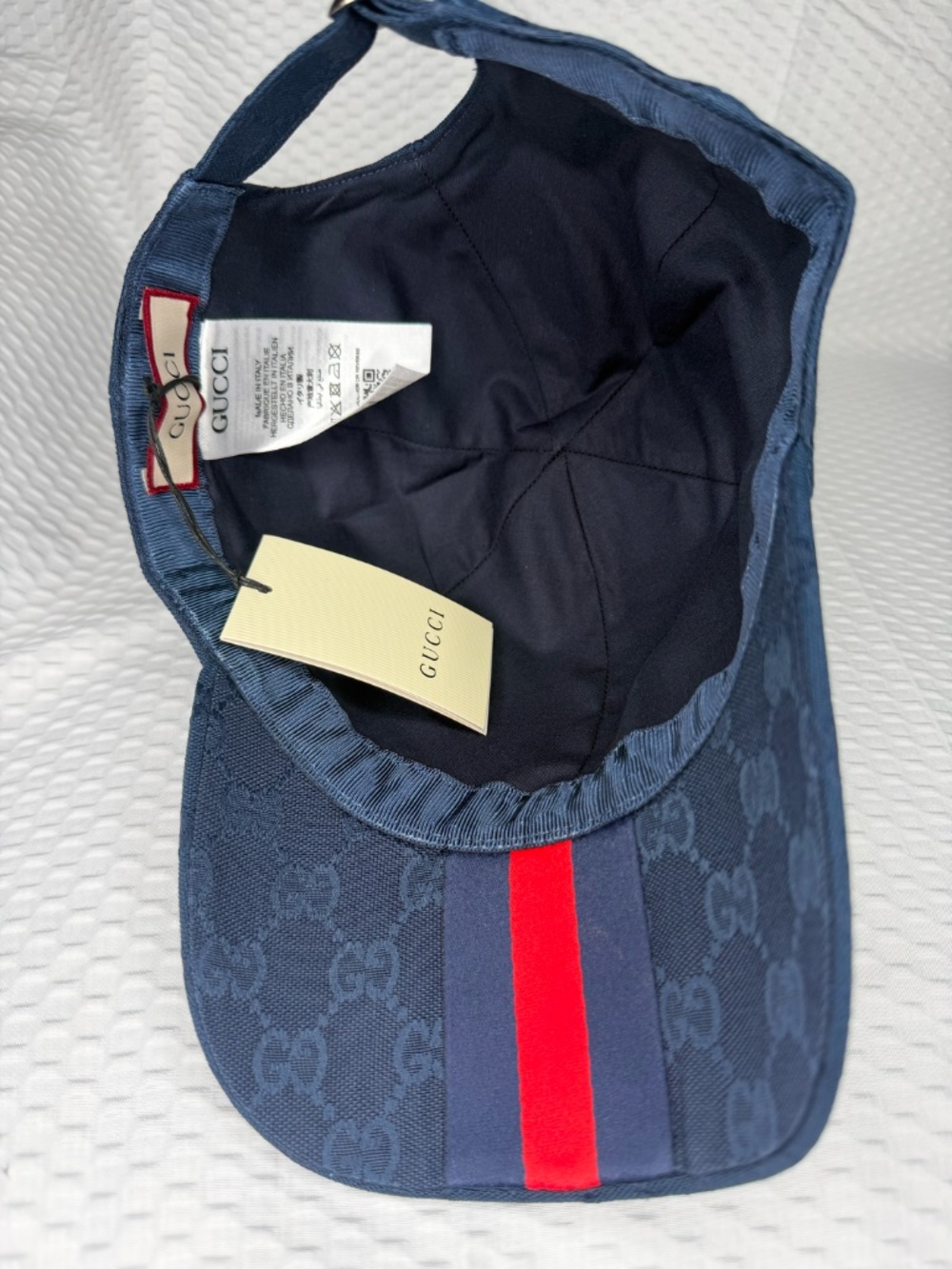 GUCCI GG MONOGRAM CANVAS BASEBALL CAP NAVY BLUE UNISEX AJUSTABLE M/L LUXURY HAT - Picture 7 of 9